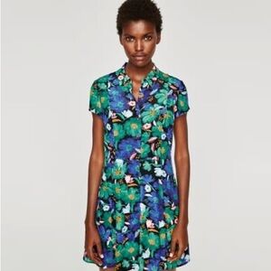 Zara Multicolor Floral Mini Dress in Green & Blue